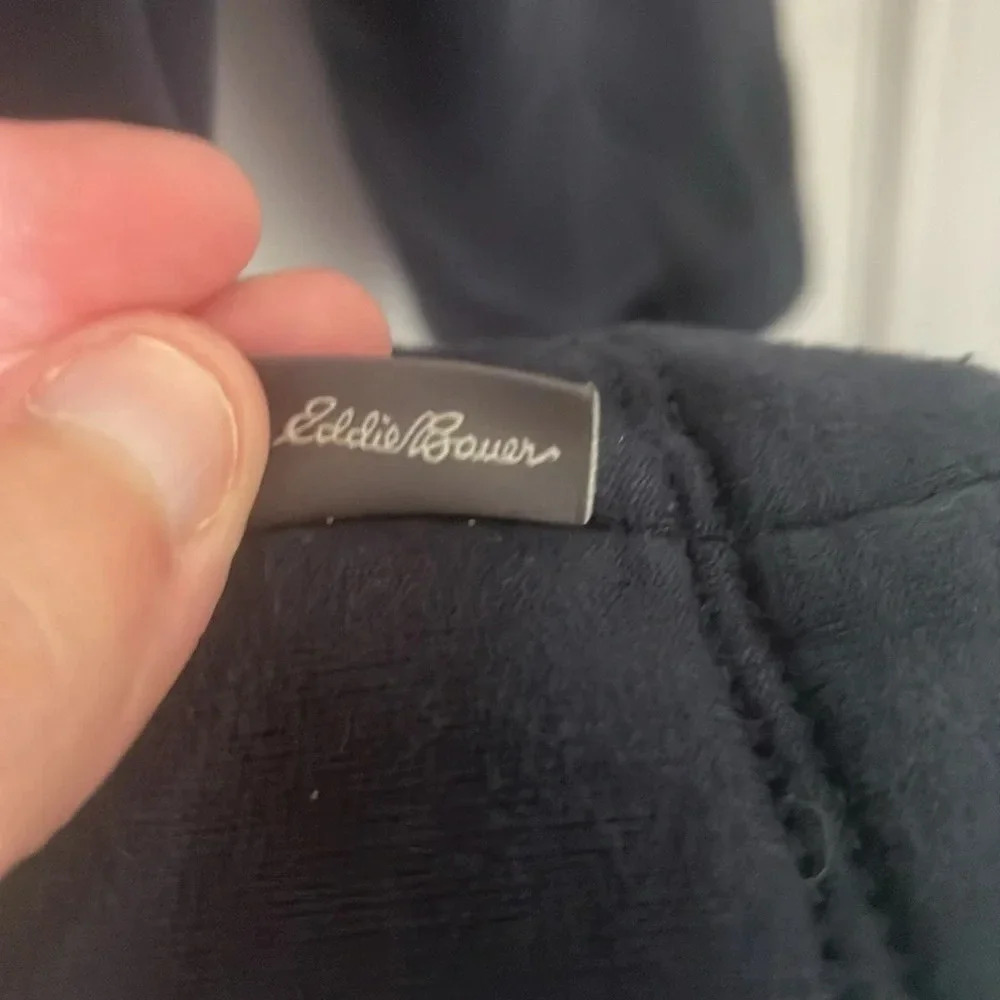 đ°Eddie Bauer navy sweater cardigan with pockets and hood oversized size small - Picture 2 of 8